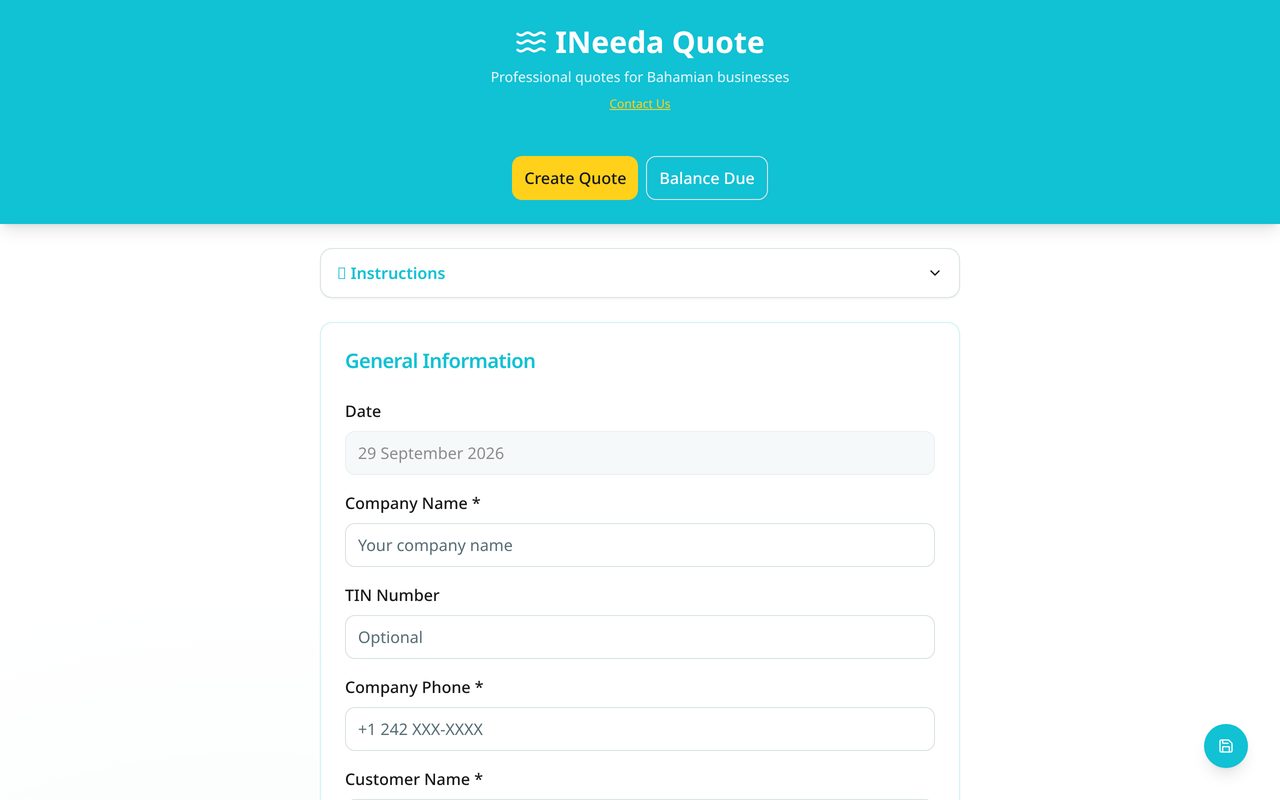 I Need A Quote home page
